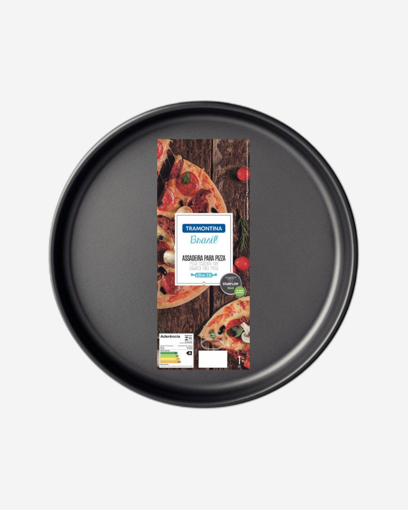 Tramontina Brasil Aluminum Pizza Pan with Interior and Exterior Starflon Max Nonstick Coating Graphite, 35 cm, 2,5 L