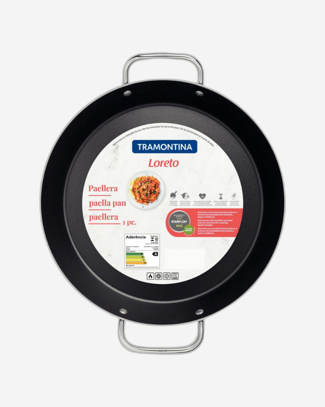 Tramontina Loreto Aluminum Paella Pan with Interior Starflon Max Nonstick Coating and Metallic Handles Graphite 30 cm, 2,5 L