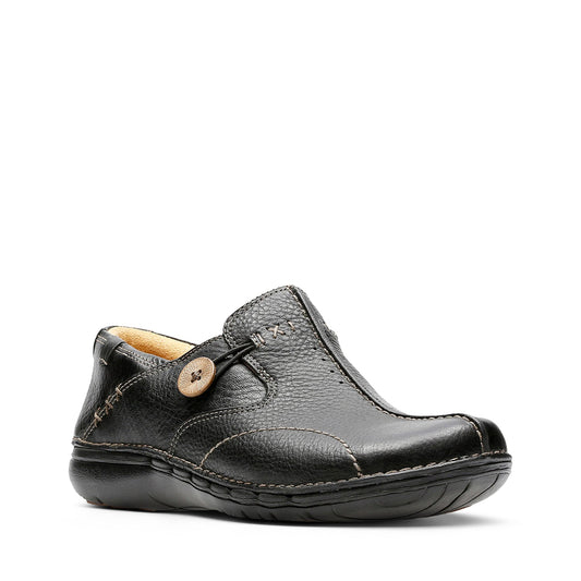 Clarks Womens  Un Loop Black Leather (Standard Fit)
