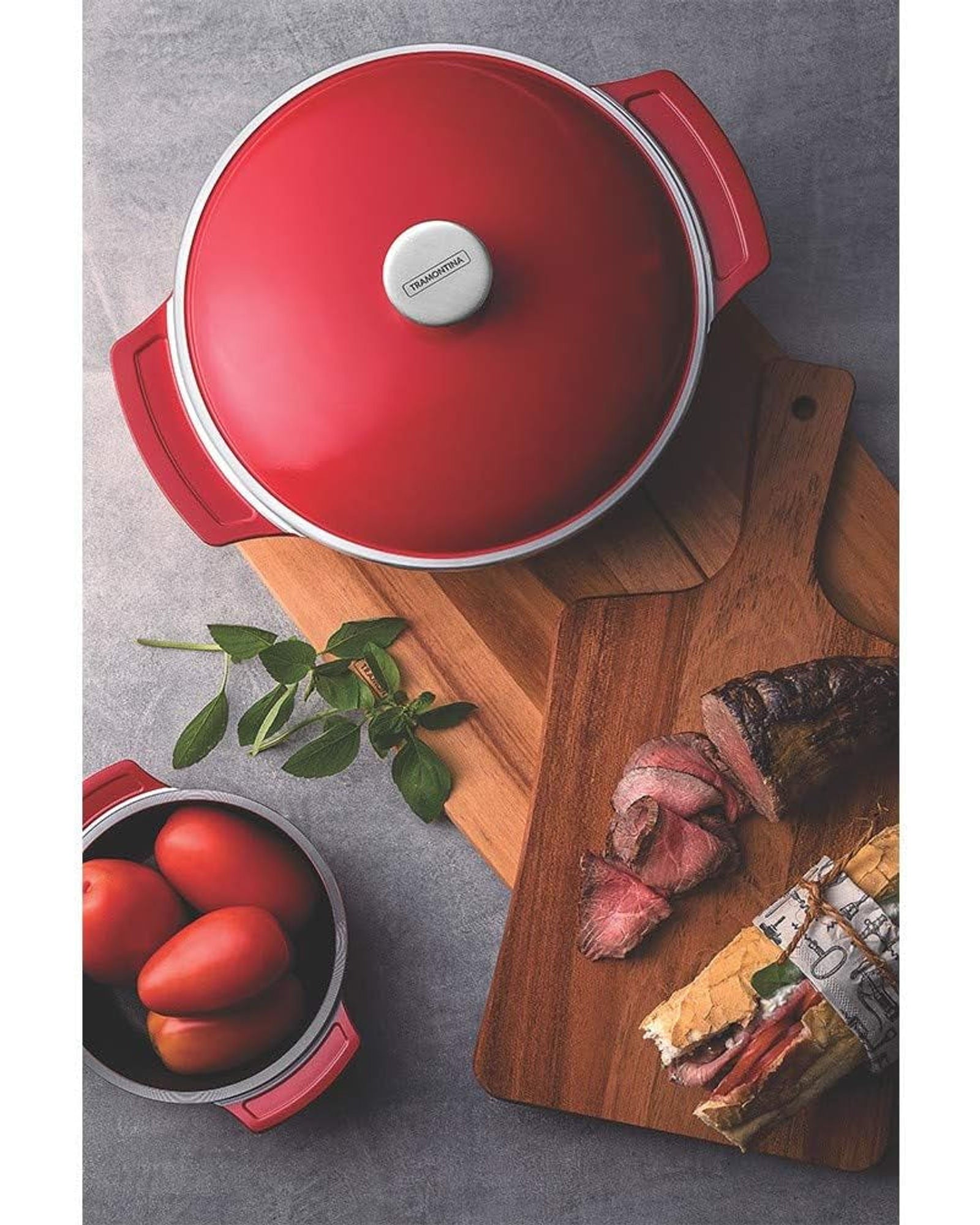 Tramontina Brazil  Lyon 24cm 3.7L Red Forged Aluminum Casserole with Interior Starflon High Performance PFOA Free Nonstick Coating