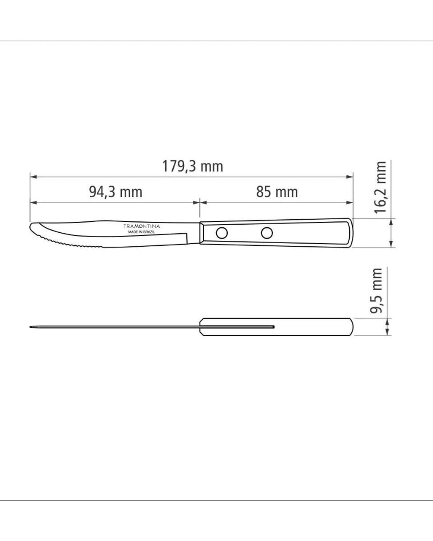 Tramontina Dessert Knife with Stainless-Steel Blade and Treated Brown Polywood Wood Handle 3"