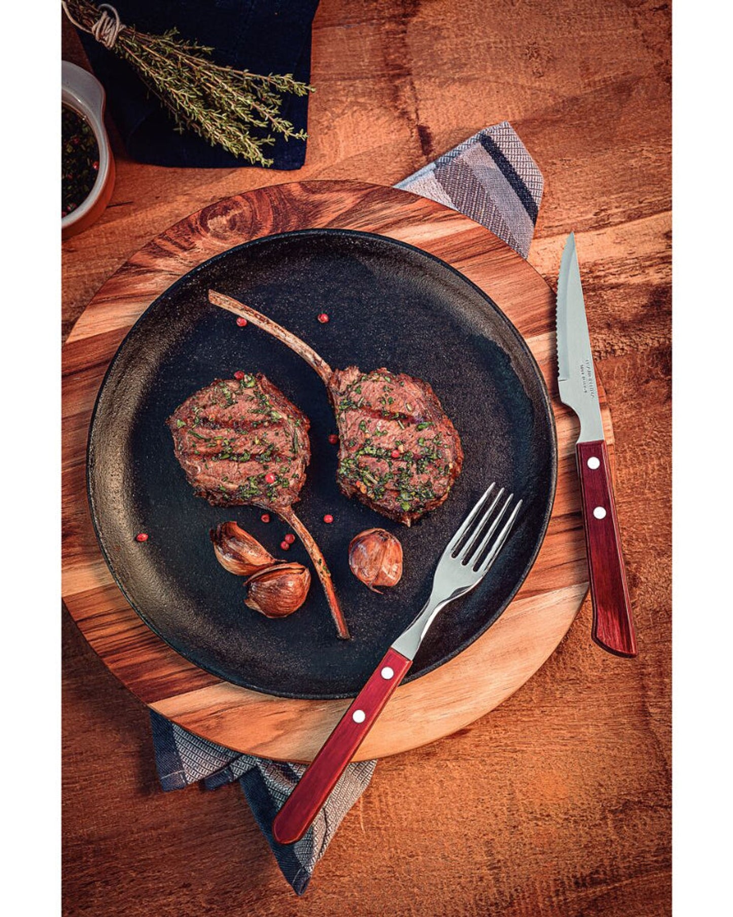 Tramontina Churrasco Table Fork with Stainless-Steel Tines and Treated Brown Polywood Handle