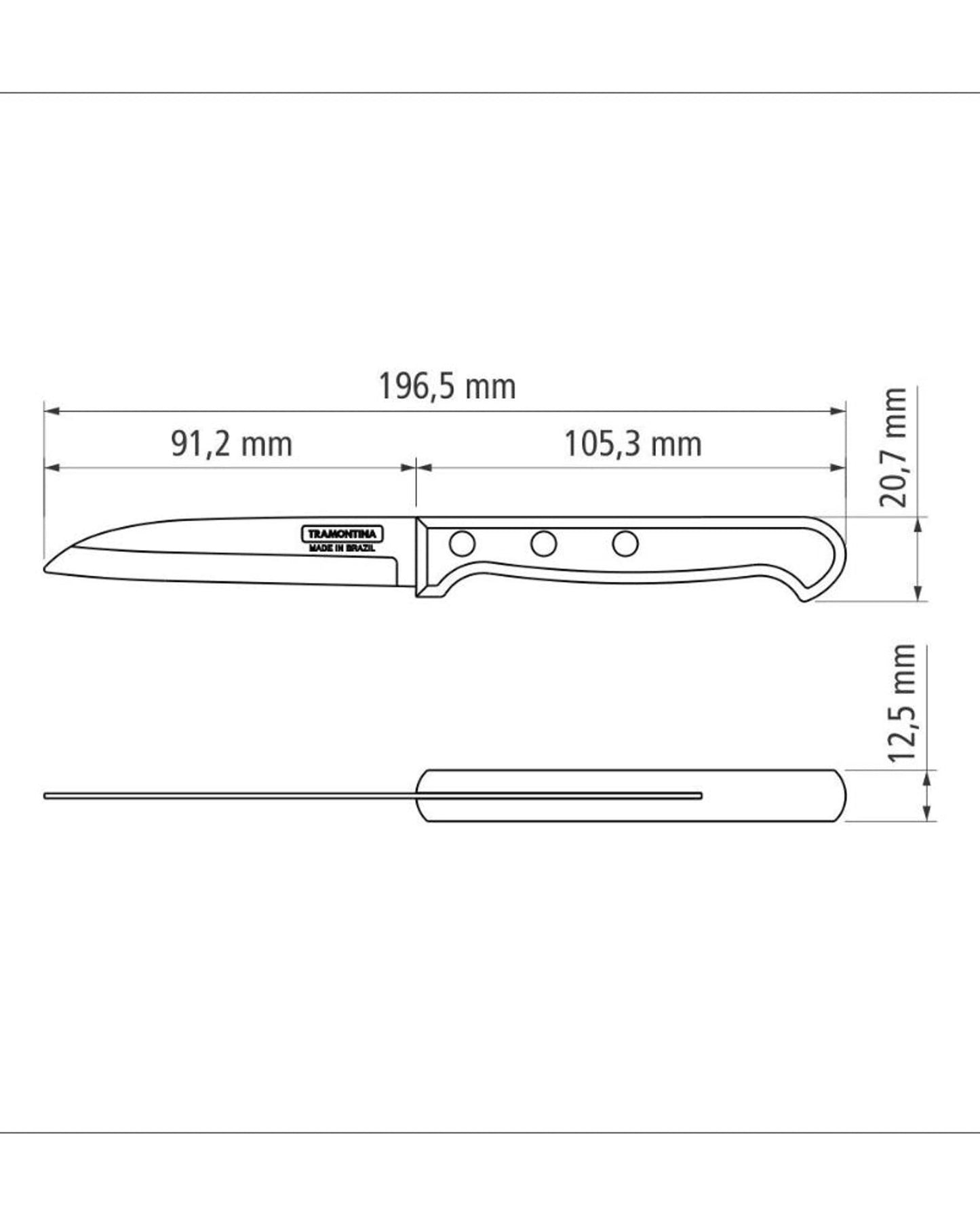 Tramontina Polywood 3" Vegetable and Fruit Knife with Stainless-Steel Blade and Red Treated Wood Handle