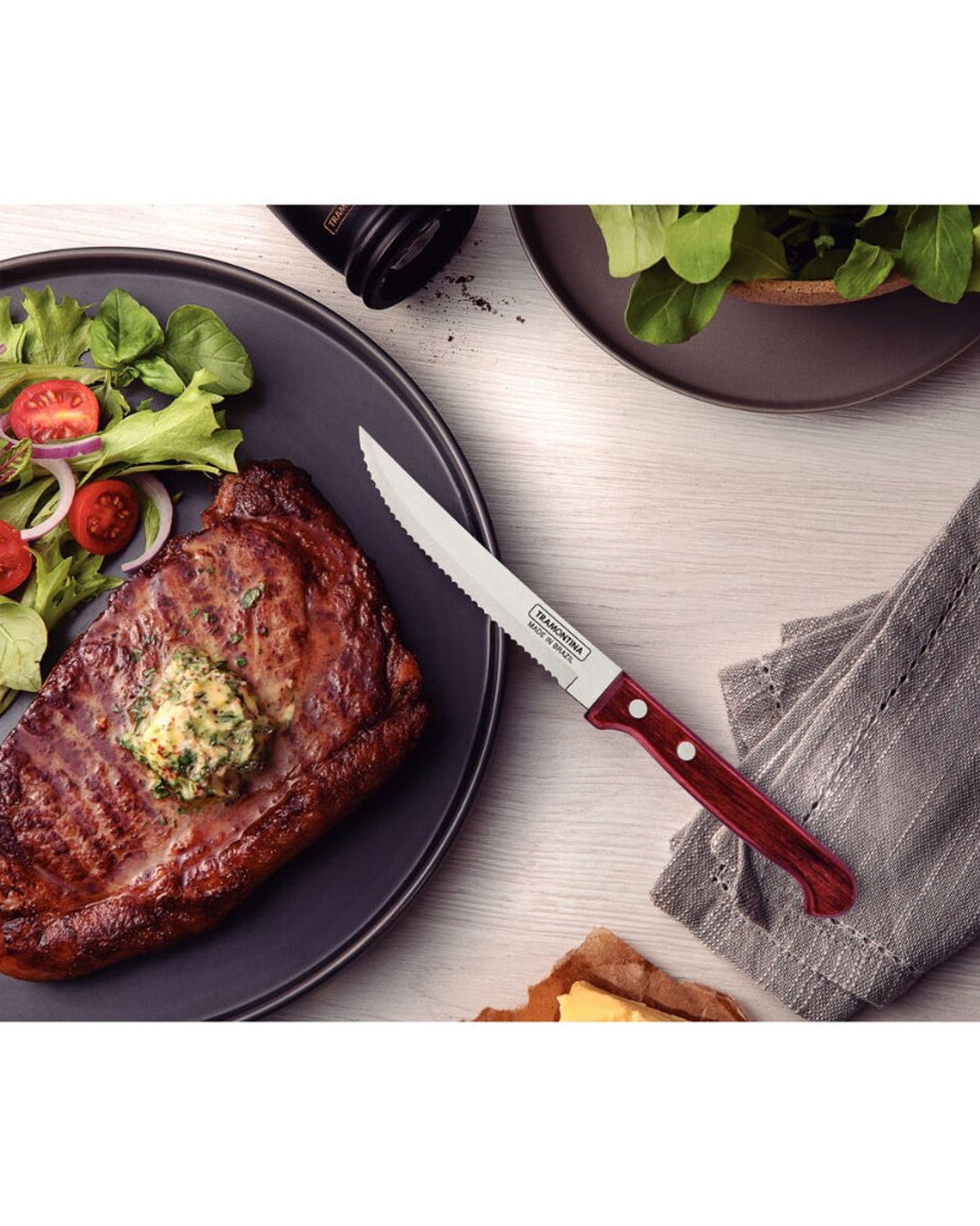 Tramontina Polywood 5" Steak and Fruit Knife with Stainless-Steel Blade and Red Treated Wood Handle