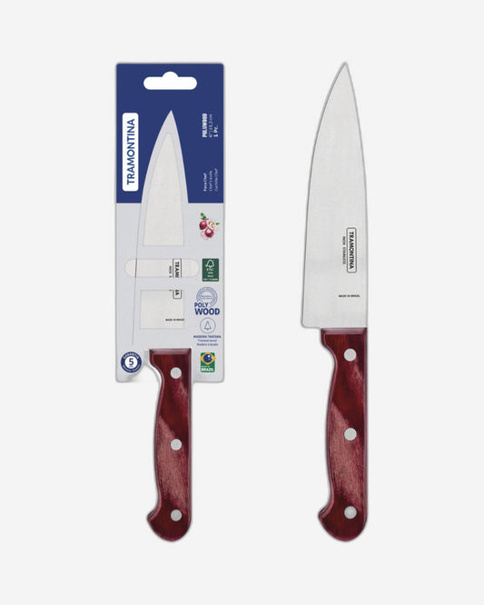 Tramontina Polywood 6" chef's knife with stainless steel blade and red wooden handle