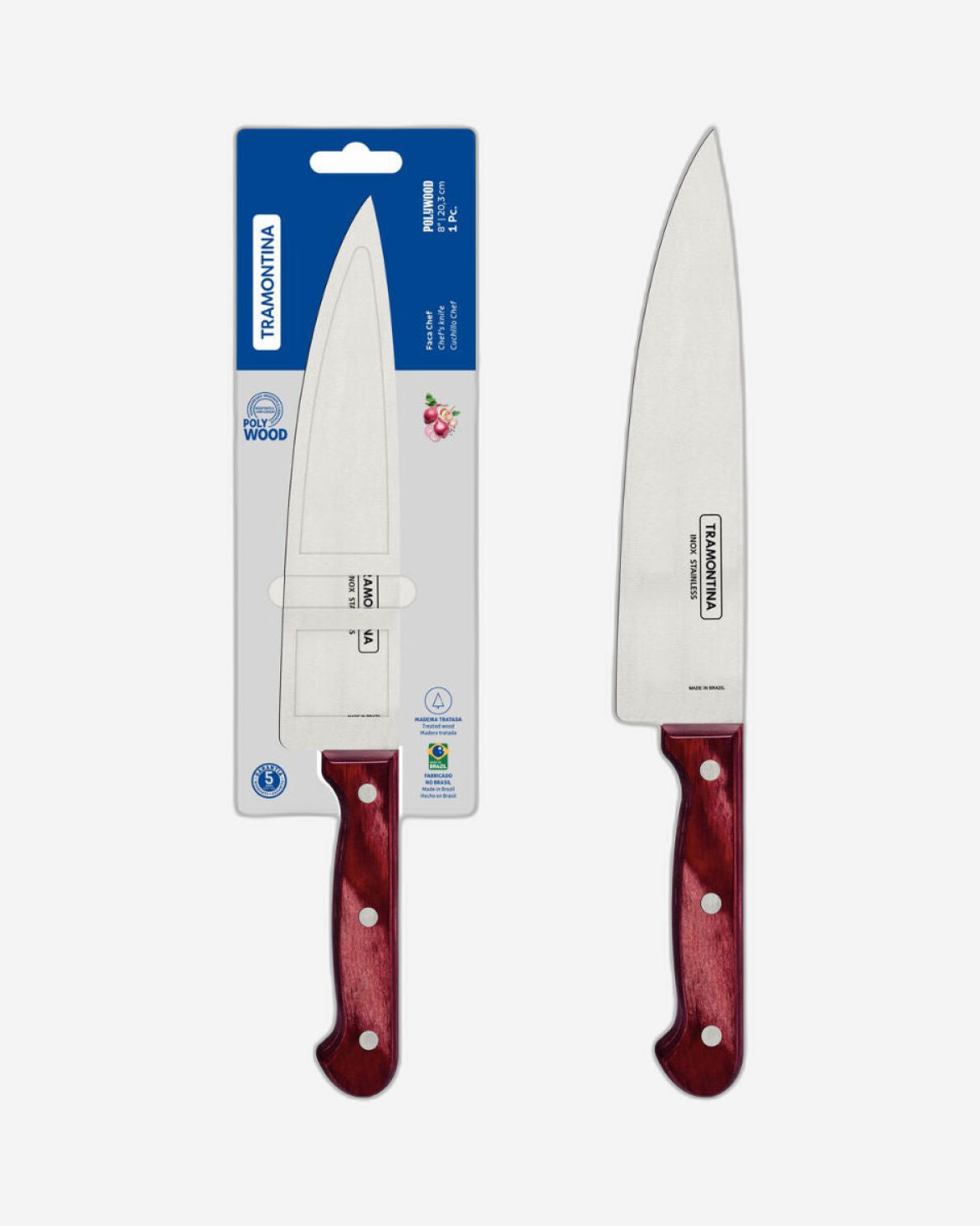 Tramontina Polywood 8" Chef´s Knife with Stainless-Steel Blade and Red Treated Wood Handle