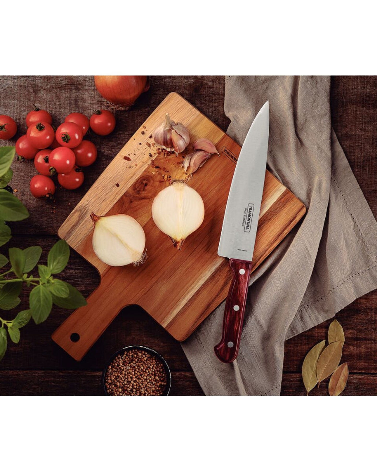 Tramontina Polywood 8" Chef´s Knife with Stainless-Steel Blade and Red Treated Wood Handle