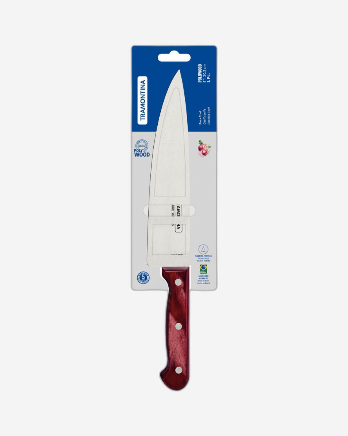 Tramontina Polywood 8" Chef´s Knife with Stainless-Steel Blade and Red Treated Wood Handle