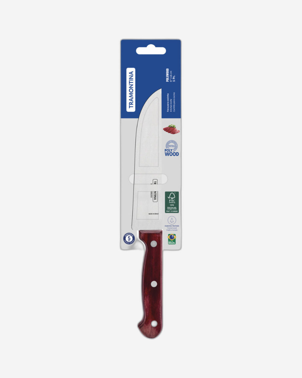 Tramontina Polywood 6" Kitchen Knife with Stainless-Steel Blade and Red Treated Wood Handle