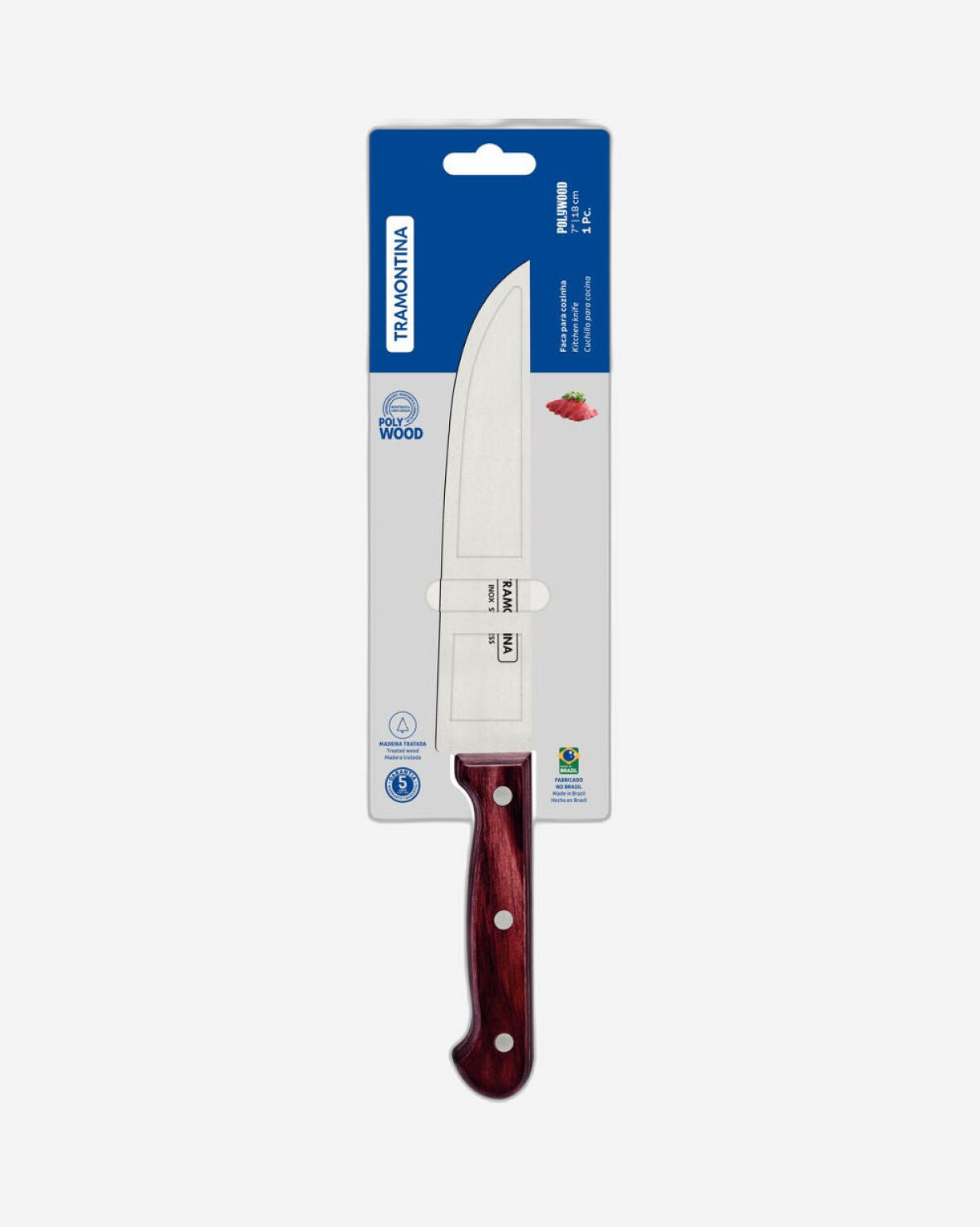 Tramontina Polywood 7" Kitchen Knife with Stainless-Steel Blade and Red Treated Wood Handle