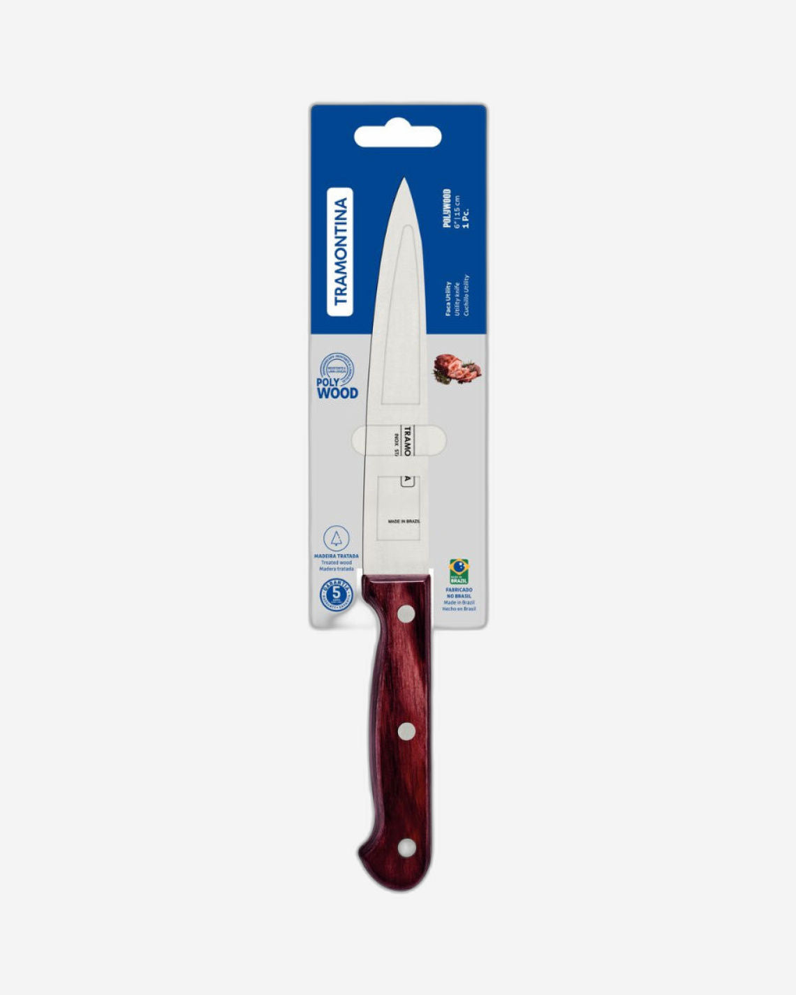 Tramontina Polywood 6" Utility Knife with Stainless Steel Blade and Red Wooden Handle