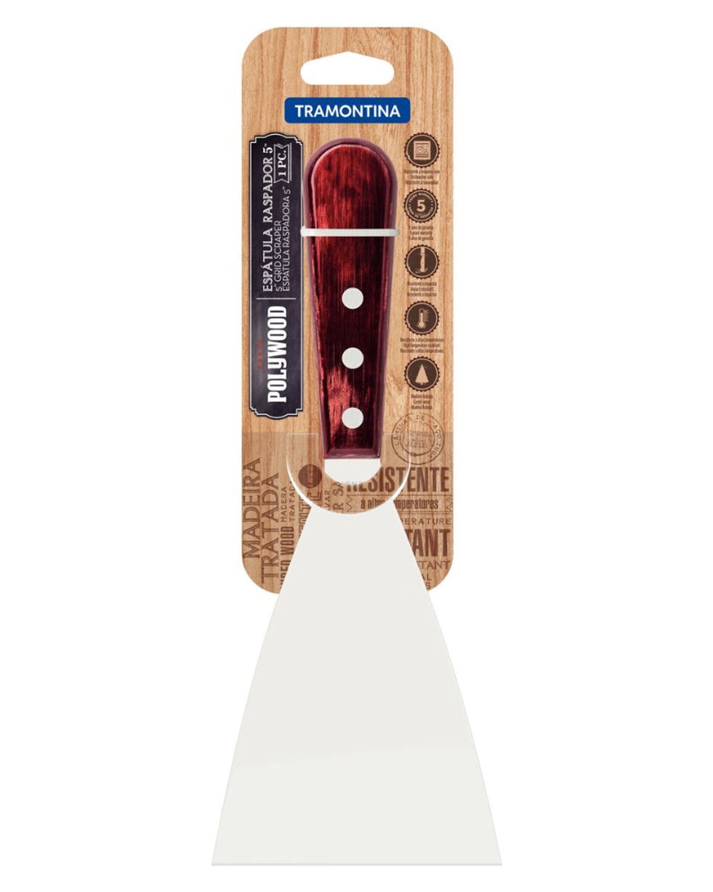 Tramontina Scraping Spatula with Stainless-Steel Blade and Treated Red Polywood Handle 5"