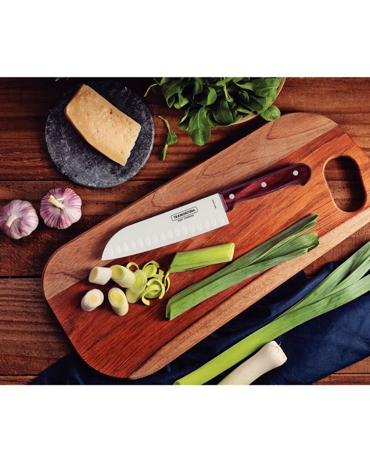 Tramontina 7" Santoku Knife with Stainless-Steel Blade and Treated Red Polywood Handle