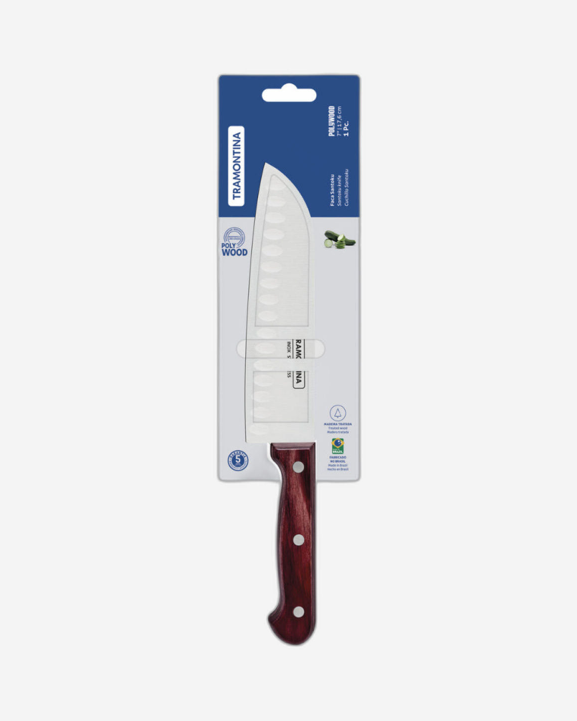Tramontina 7" Santoku Knife with Stainless-Steel Blade and Treated Red Polywood Handle