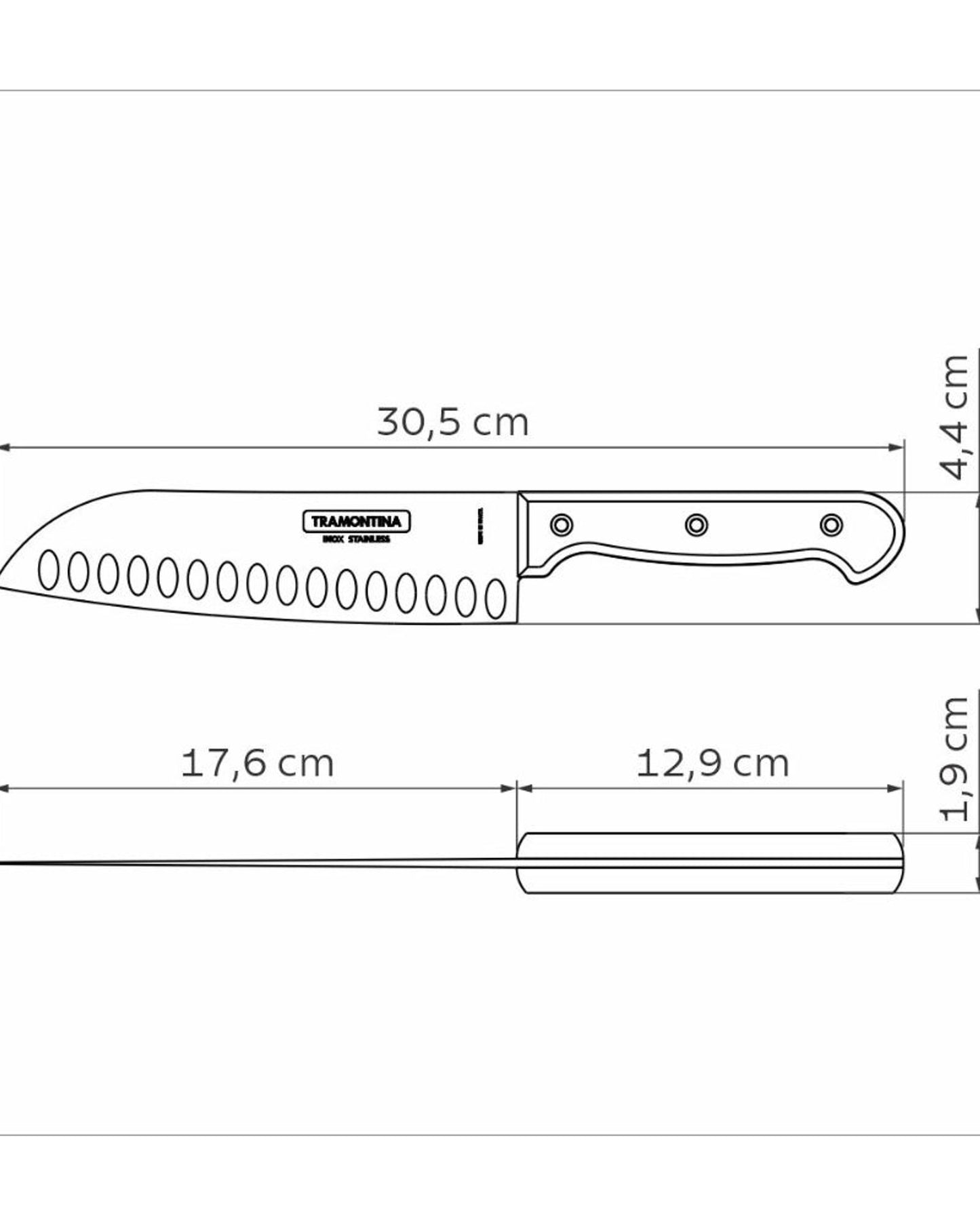Tramontina 7" Santoku Knife with Stainless-Steel Blade and Treated Red Polywood Handle