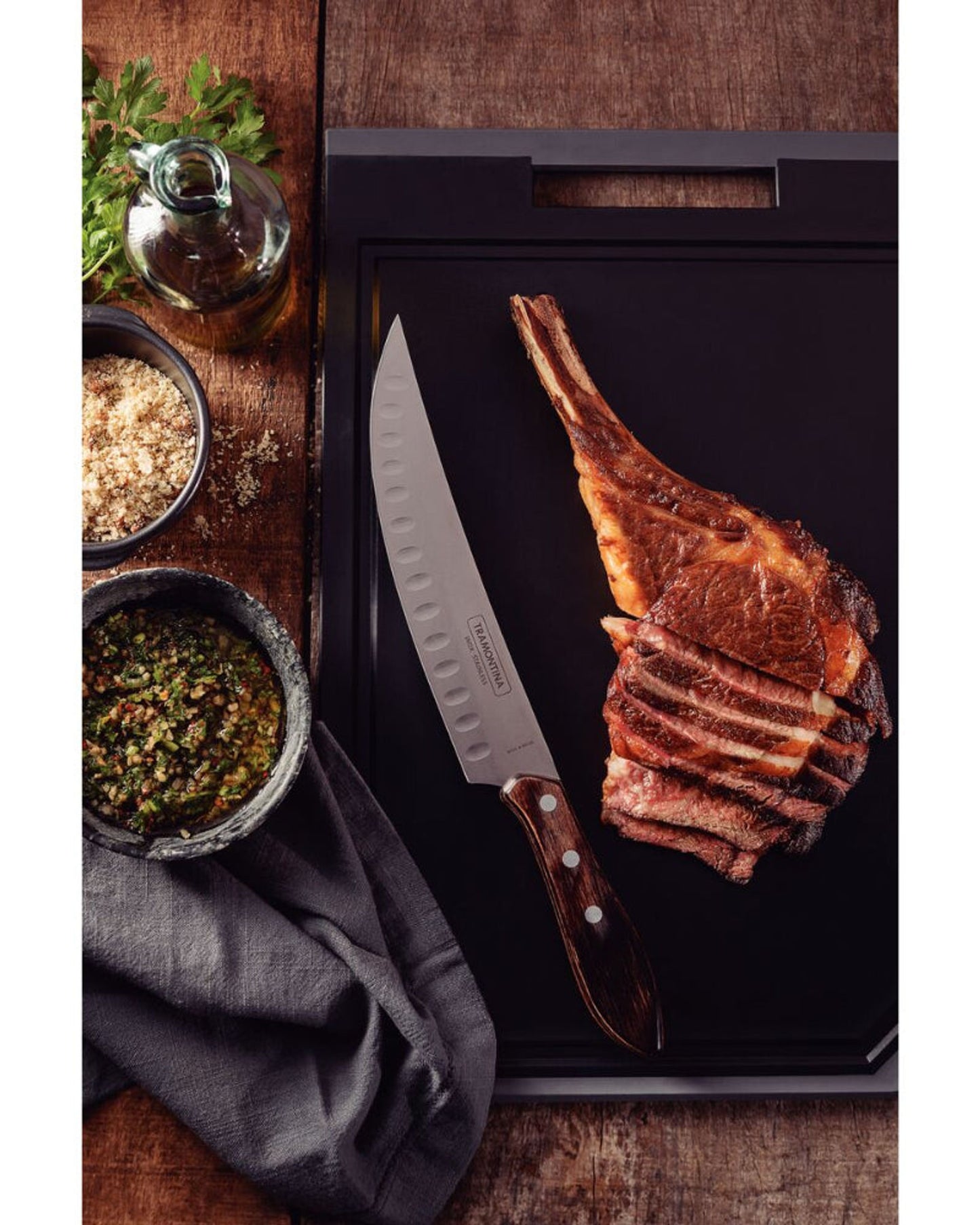 Tramontina 8" Butcher Meat Knife with Stainless Steel Blade and Treated Brown Polywood Handle