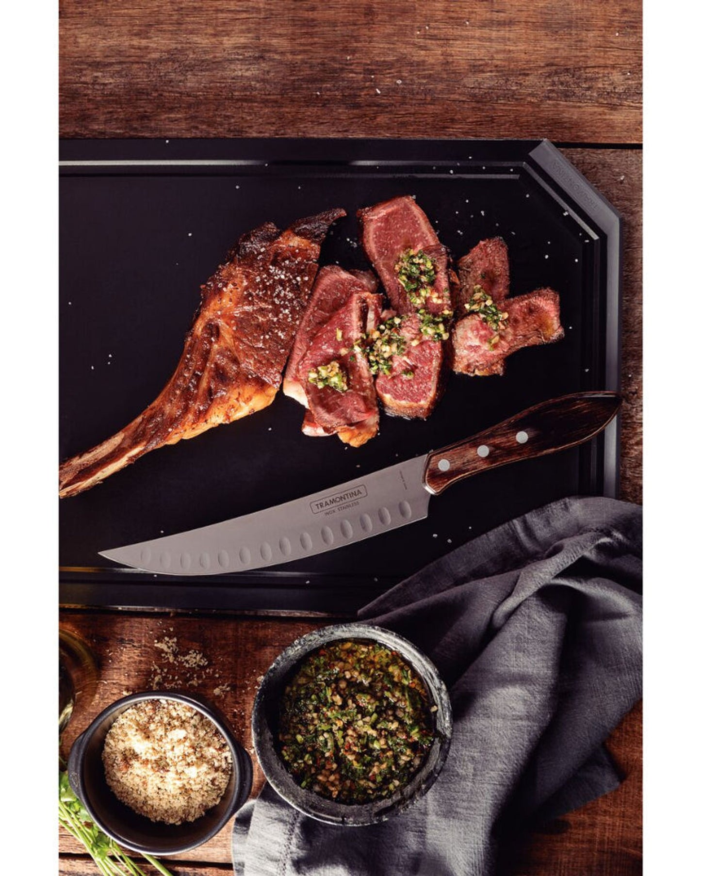 Tramontina 8" Butcher Meat Knife with Stainless Steel Blade and Treated Brown Polywood Handle