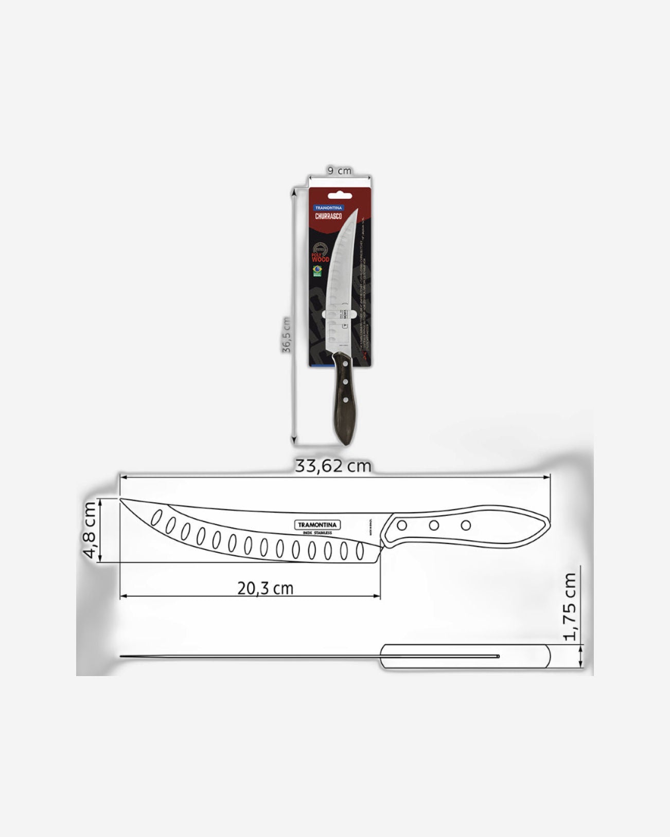 Tramontina 8" Butcher Meat Knife with Stainless Steel Blade and Treated Brown Polywood Handle