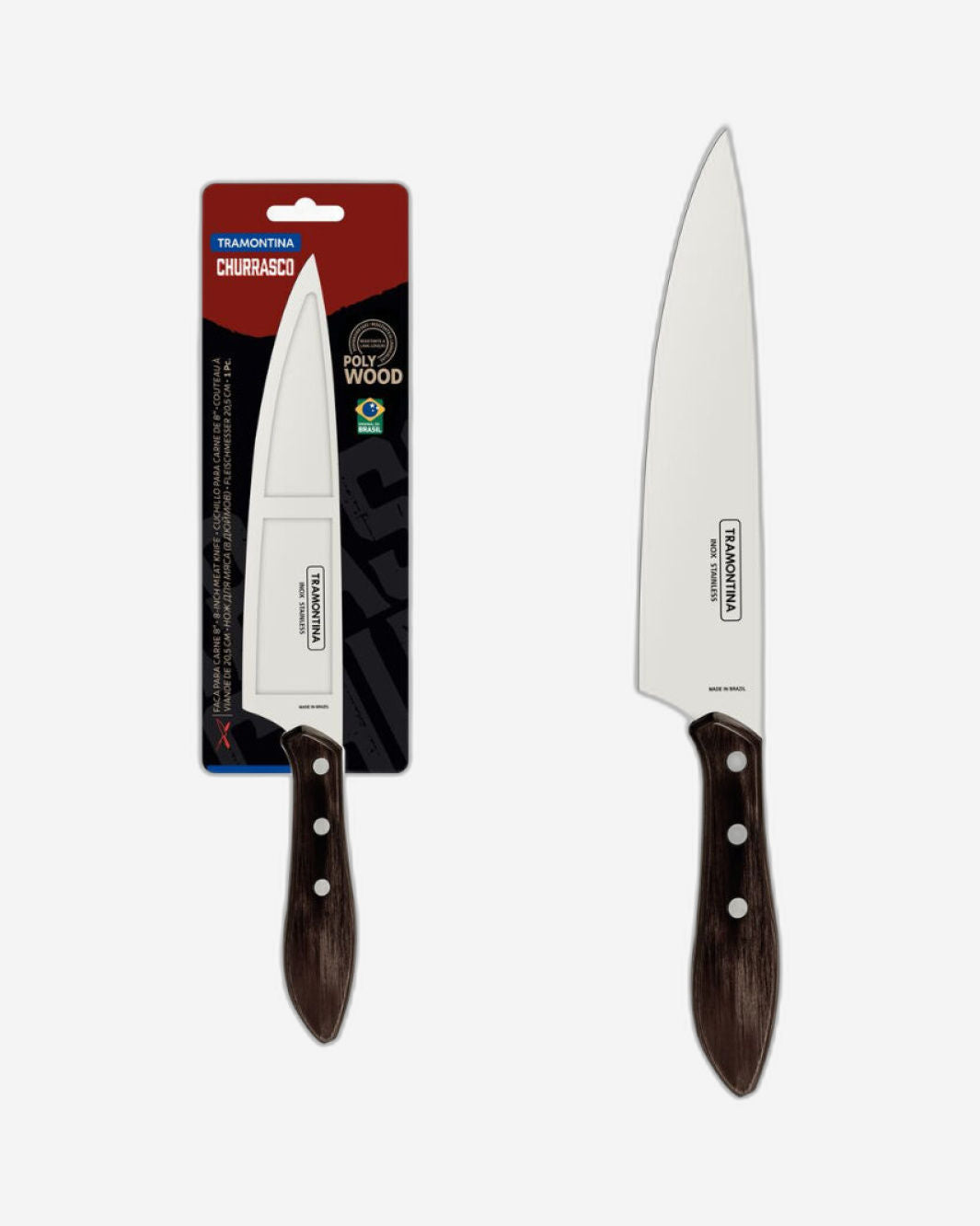 Tramontina Meat Knife with Stainless-Steel Blade and Treated Brown Polywood Handle 8"
