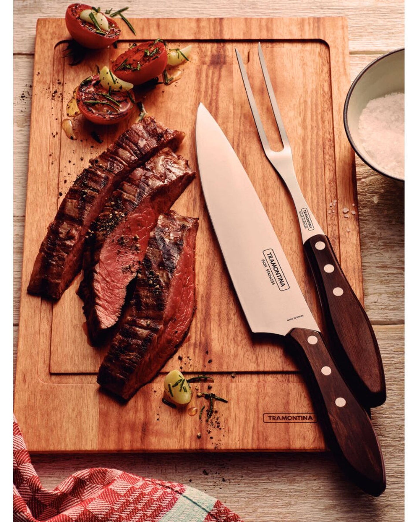 Tramontina Meat Knife with Stainless-Steel Blade and Treated Brown Polywood Handle 8"