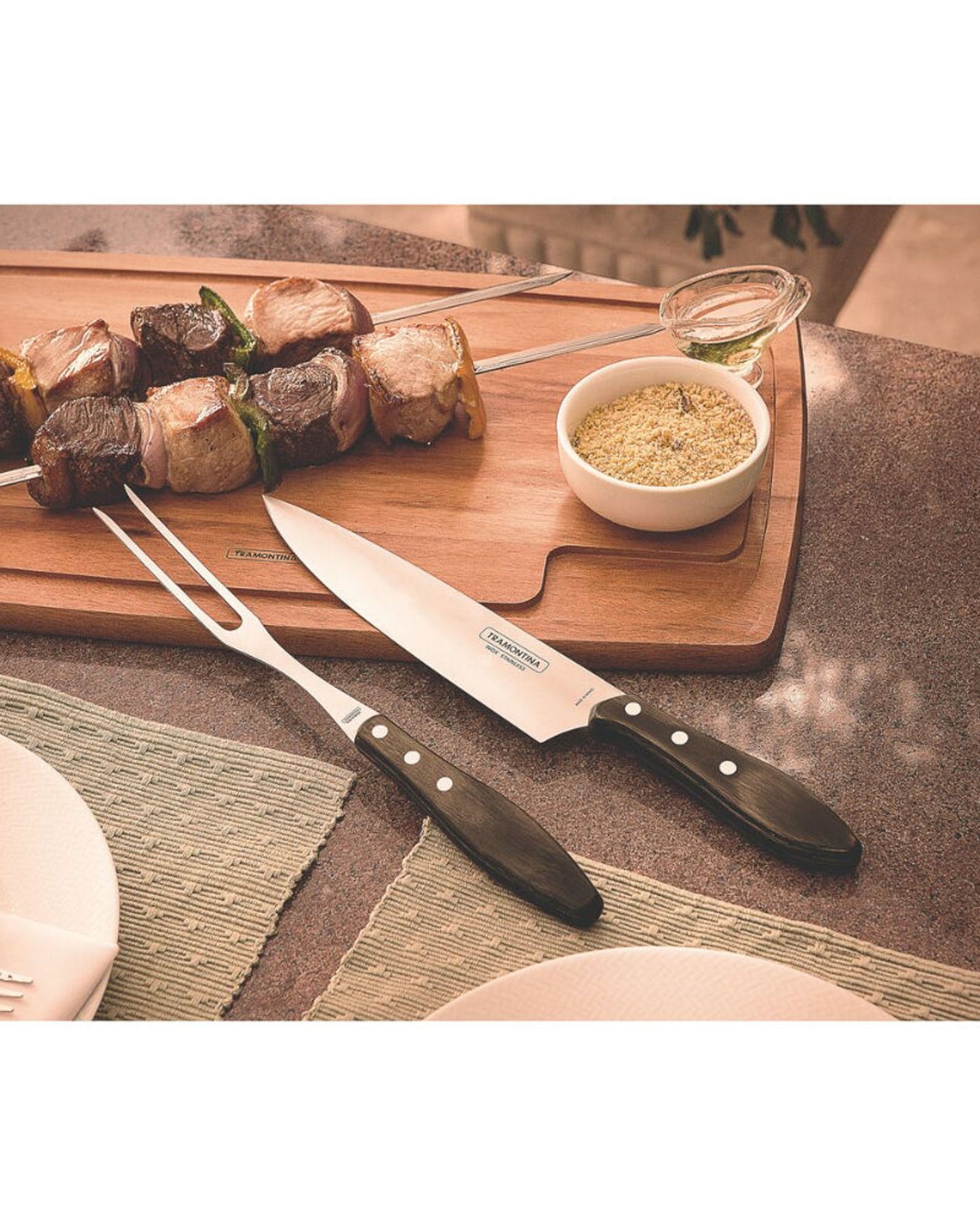 Tramontina Churrasco Carving Fork with Stainless-Steel Blade and Treated Red Polywood Handle