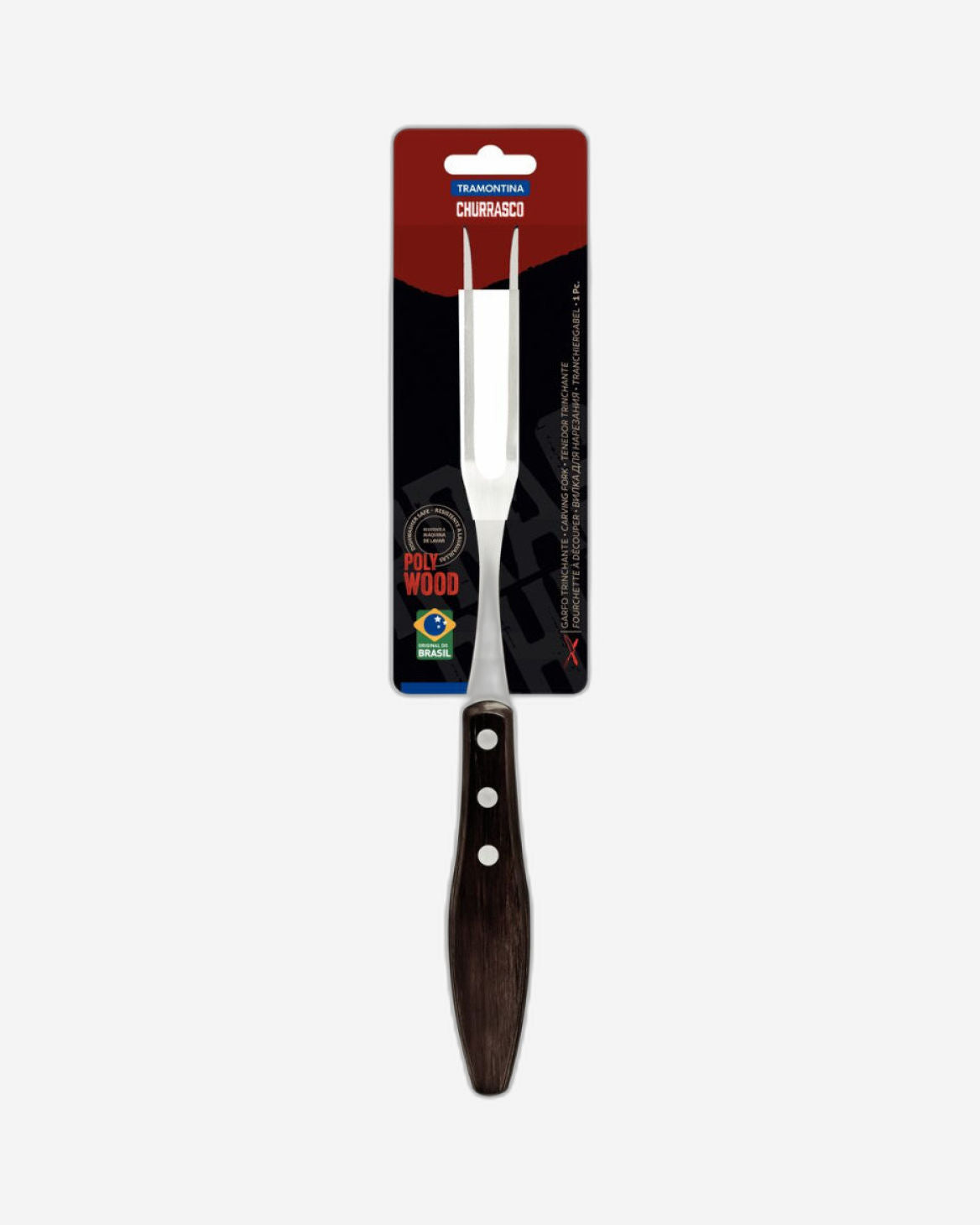 Tramontina Churrasco Carving Fork with Stainless-Steel Blade and Treated Red Polywood Handle