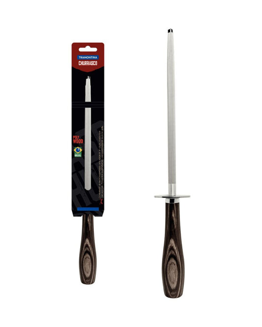 Tramontina Chrome-Plated Carbon Steel Honing Steel With Brown Polywood Handle