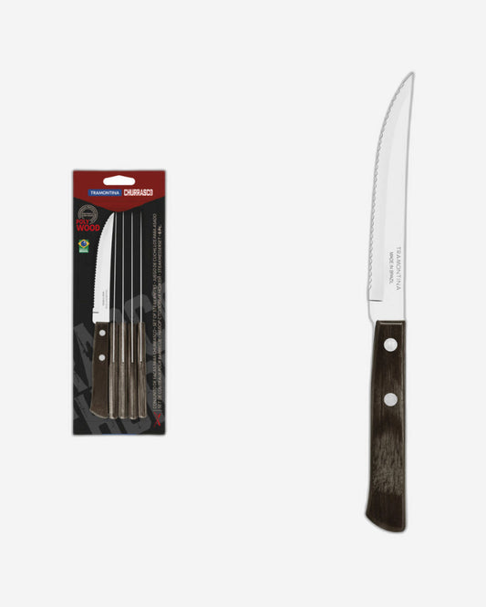 Tramontina 6-Piece Set of Steak Knives with Stainless-Steel Blades and Brown Polywood Handles