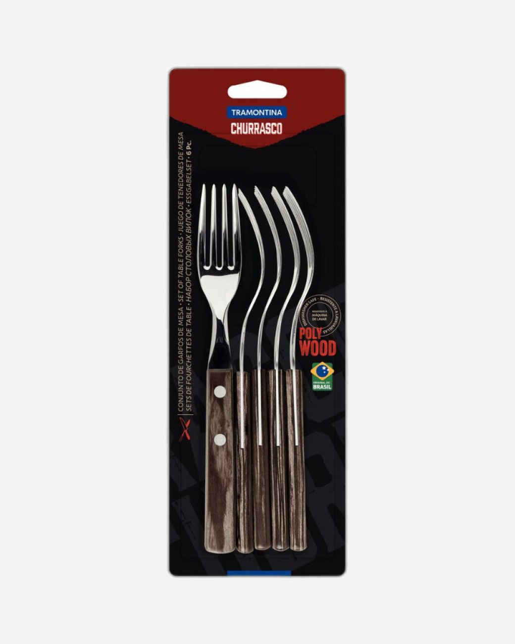 Tramontina 6-Piece Steak Fork Set with Stainless-Steel Blades and Treated Brown Polywood Handles
