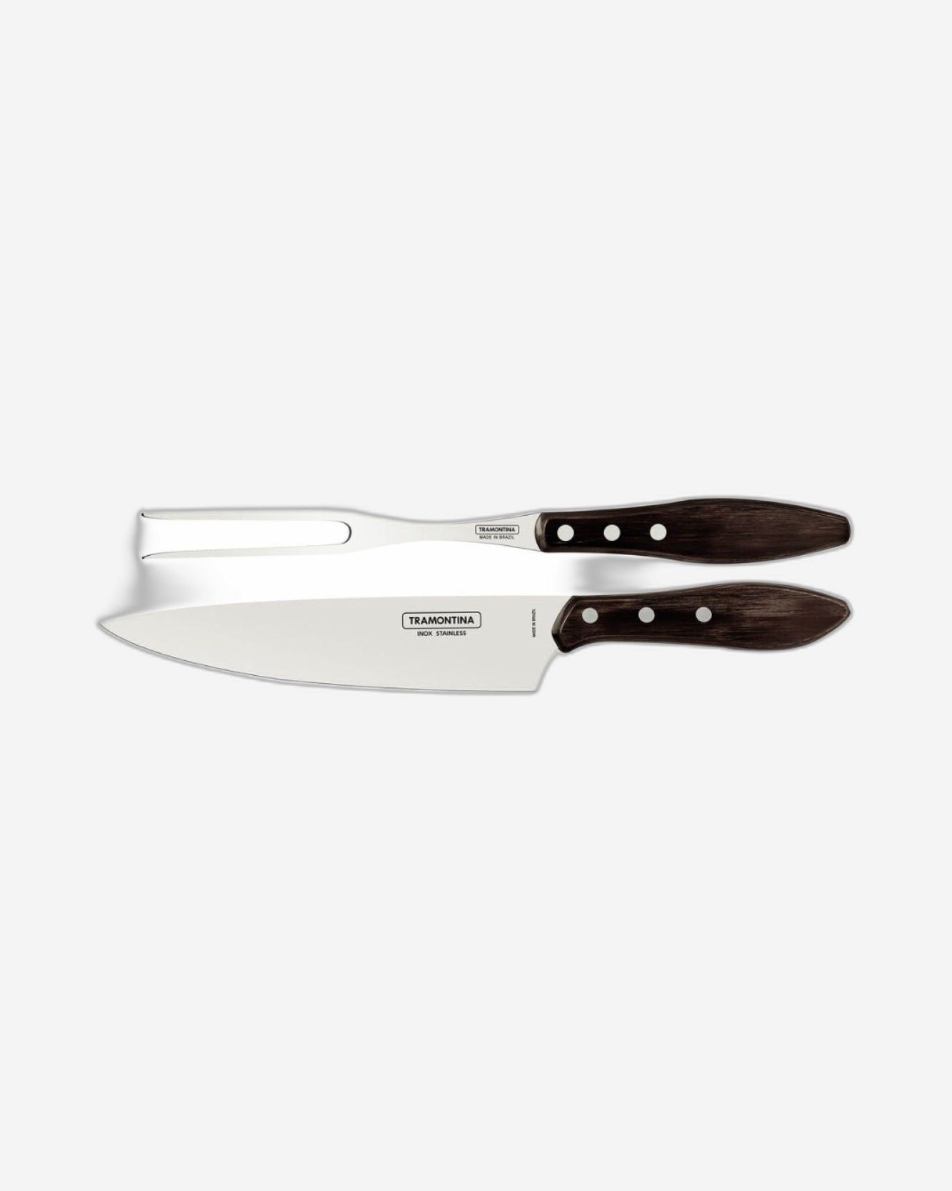 Tramontina 2-Piece Carving Set with Stainless-Steel Blades and Treated Polywood Brown Handles