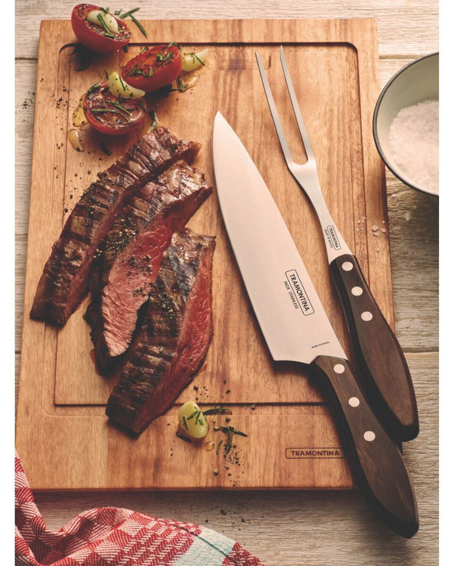 Tramontina 2-Piece Carving Set with Stainless-Steel Blades and Treated Polywood Brown Handles