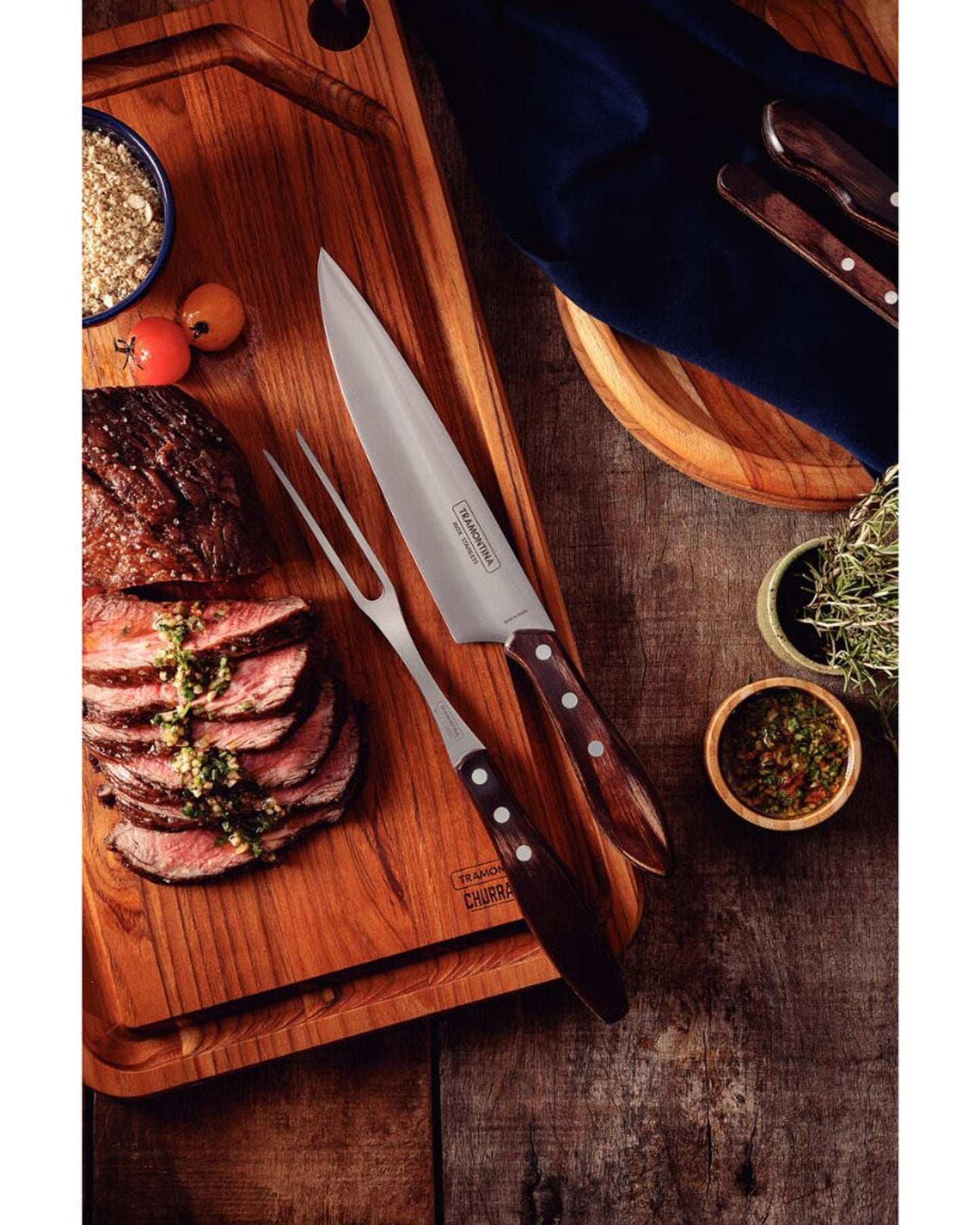 Tramontina 2-Piece Carving Set with Stainless-Steel Blades and Treated Polywood Brown Handles