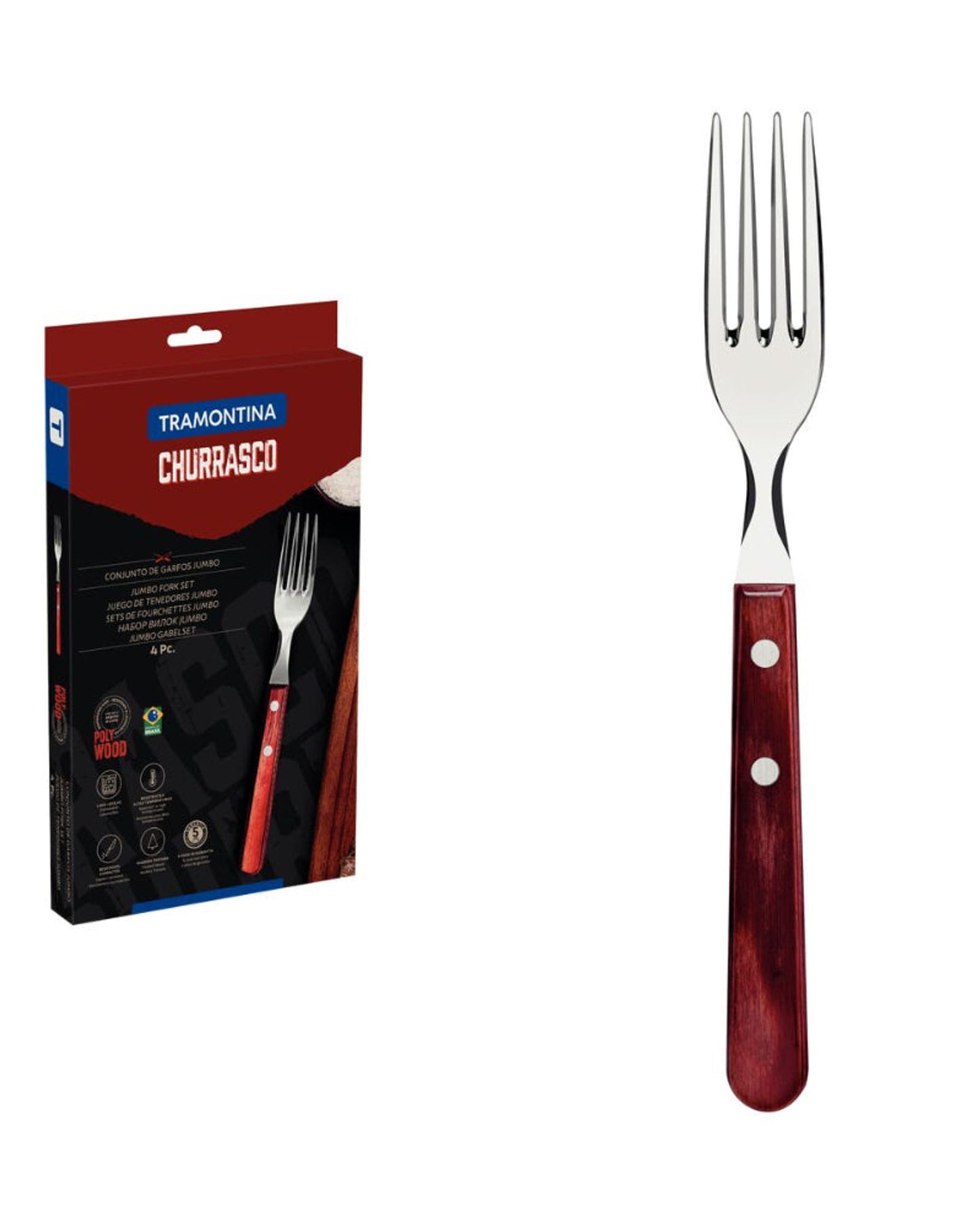 Tramontina Jumbo Steak Fork Set 4Pc Red