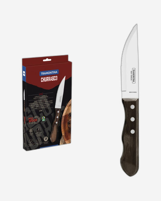 Tramontina 4-Piece Jumbo Steak Kinife Set Stainless-Steel and Treated Brown Polywood handles