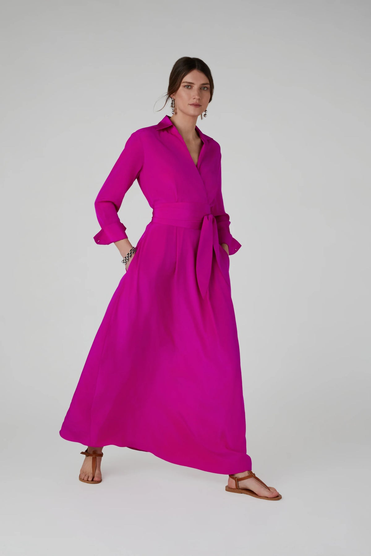 Celia Maxi Silk Wrap Dress in Red