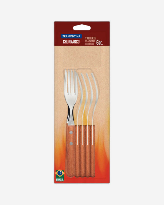 Tramontina Dynamic 6-Piece Set of Table Forks with Stainless-Steel Tines and Natural Wood Handles