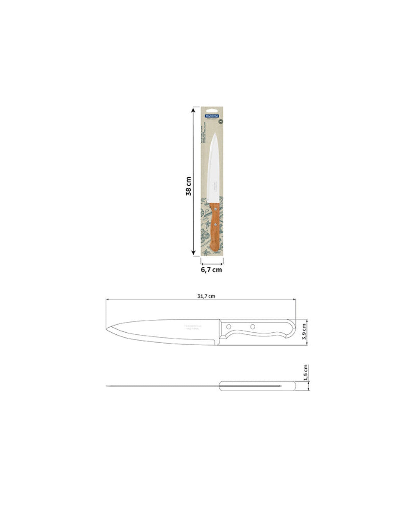 Tramontina Dynamic 8" Chef's Knife with Stainless-Steel Blade and Natural Wood Handle