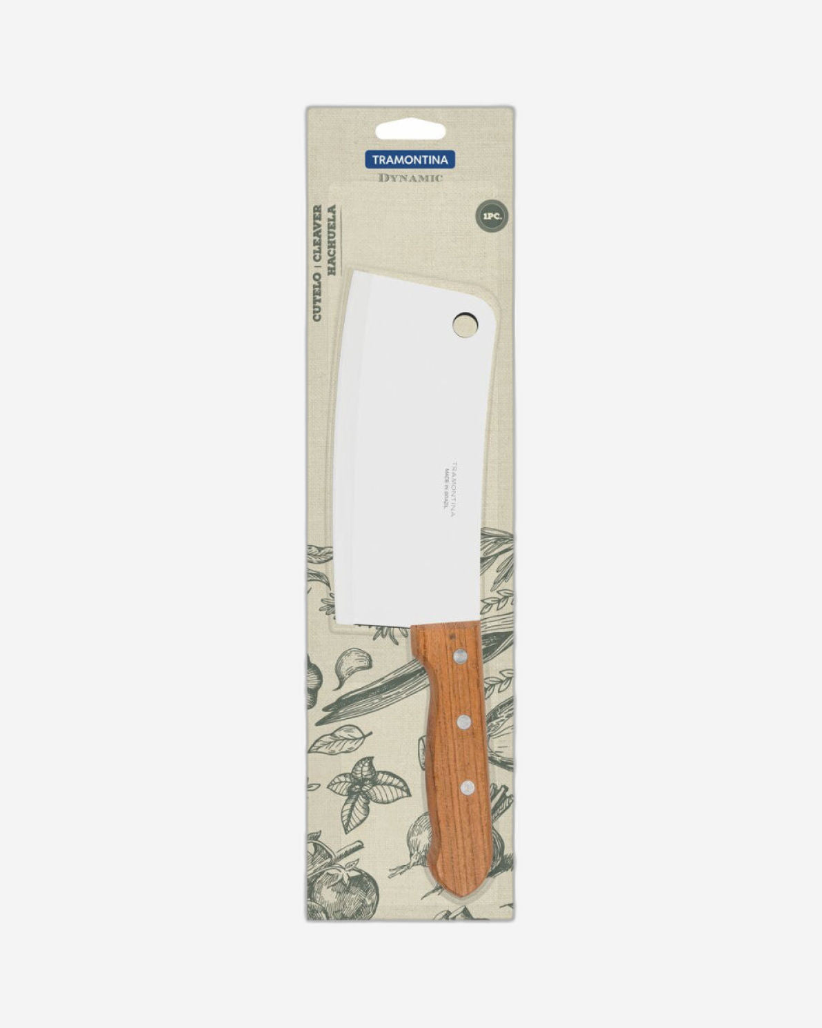 Tramontina Dynamic 7" Cleaver with Stainless-Steel Blade and Natural Wood Handle