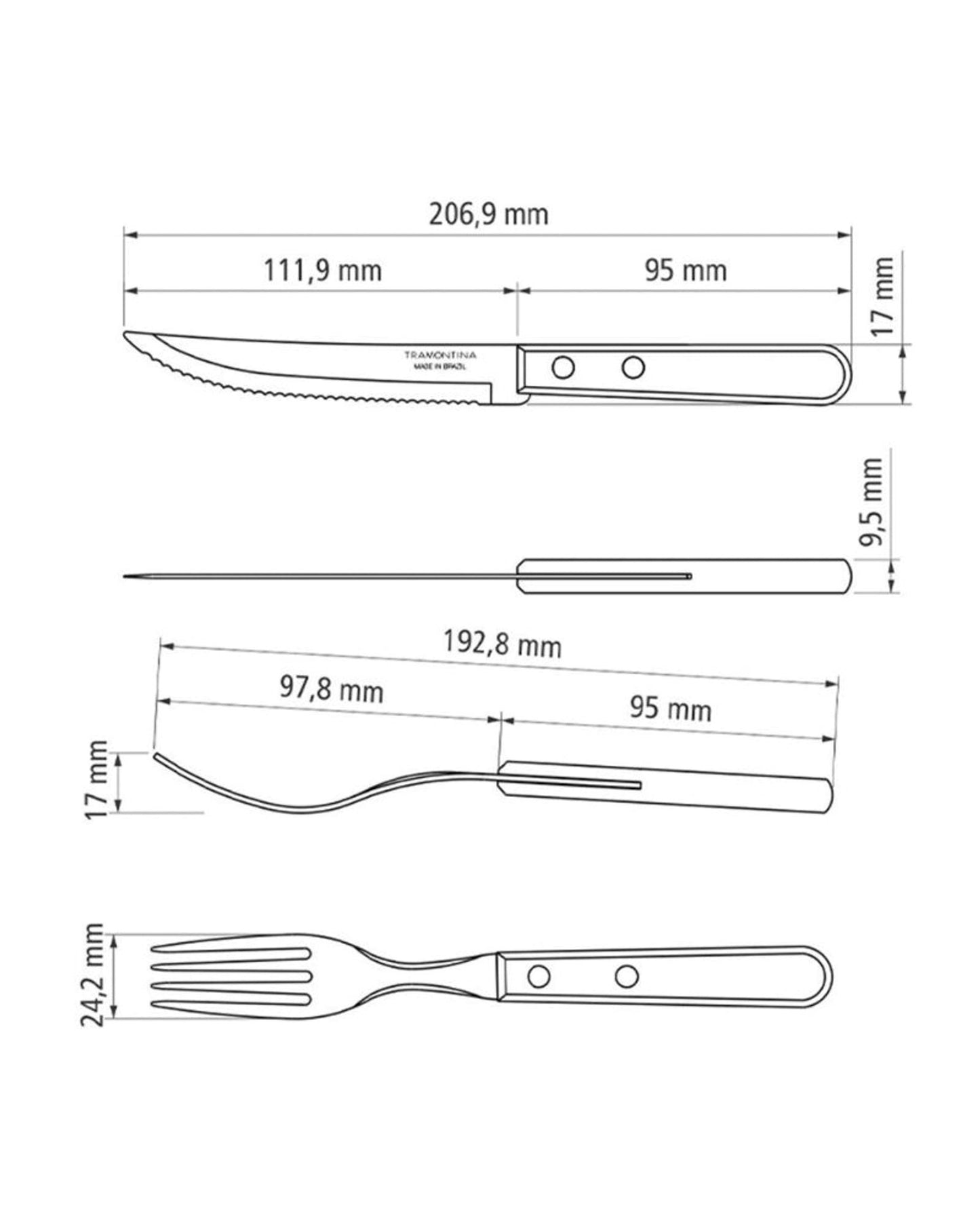 Tramontina Churrasco 12-Piece Flatware Set with Stainless-Steel Blades and Natural Wood Handles