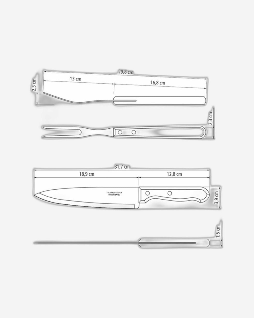 Tramontina 3-Piece Barbecue Kit with Stainless-Steel Blades and Natural Wood Handles