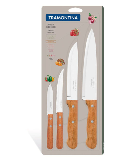 Tramontina Dynamic 5-Piece Knife Set with Stainless-Steel Blades and Natural Wood Handles