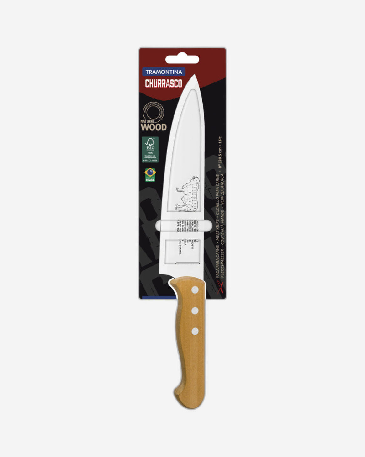 Tramontina Churrasco Meat Knife with Stainless-Steel Blade and Natural Wood Handle 8"