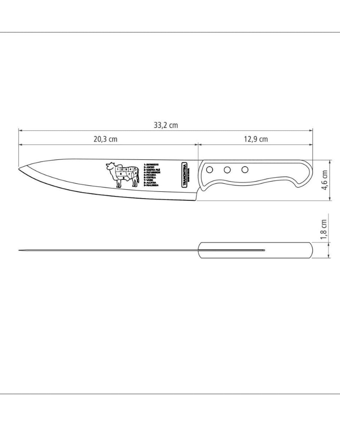 Tramontina Churrasco Meat Knife with Stainless-Steel Blade and Natural Wood Handle 8"