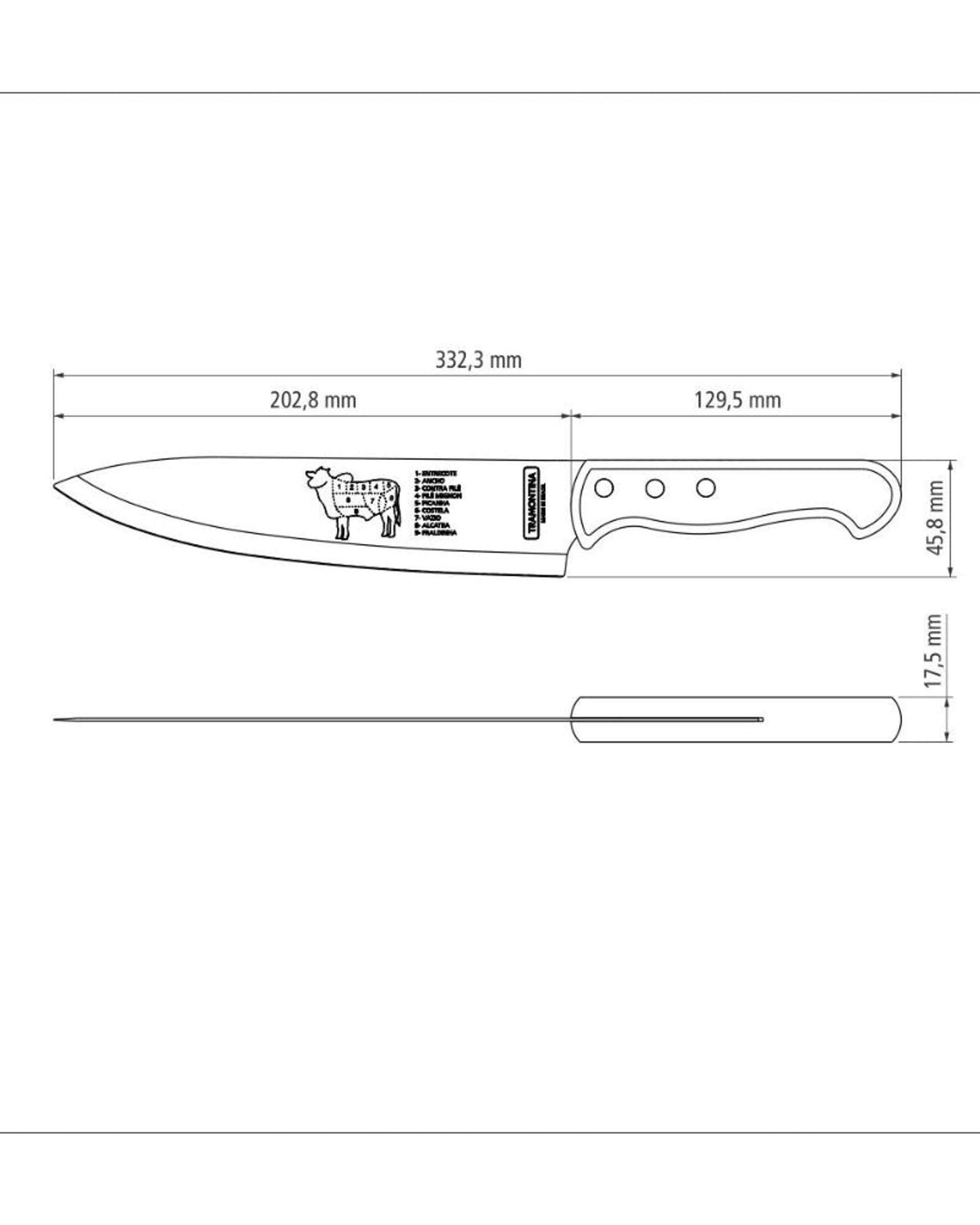 Tramontina Churrasco Meat Knife with Stainless-Steel Blade and Natural Wood Handle 8"