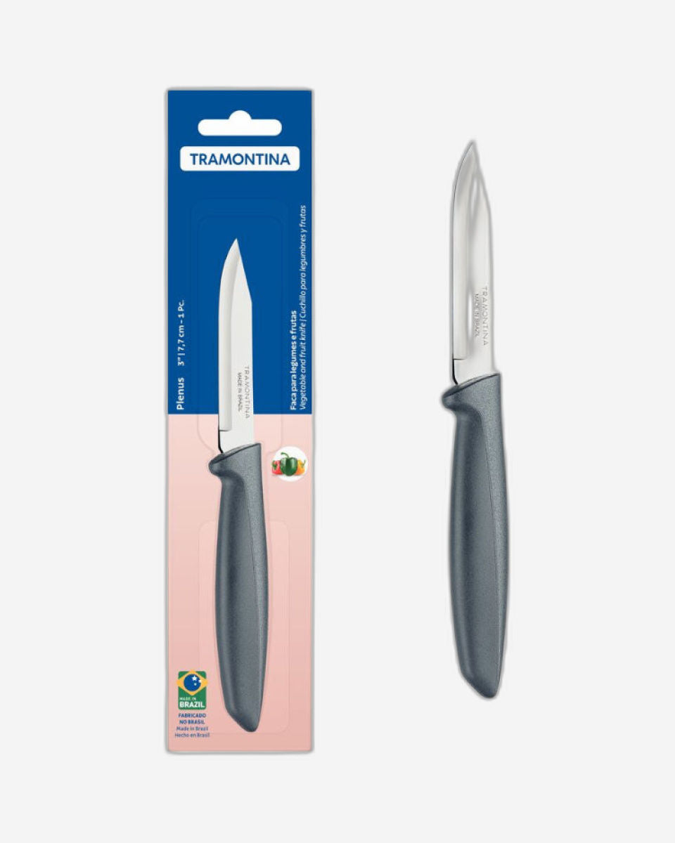 Tramontina Plenus Vegetable and Fruit Knife with Stainless-Steel Blade and Grey Polypropylene Handle 3"