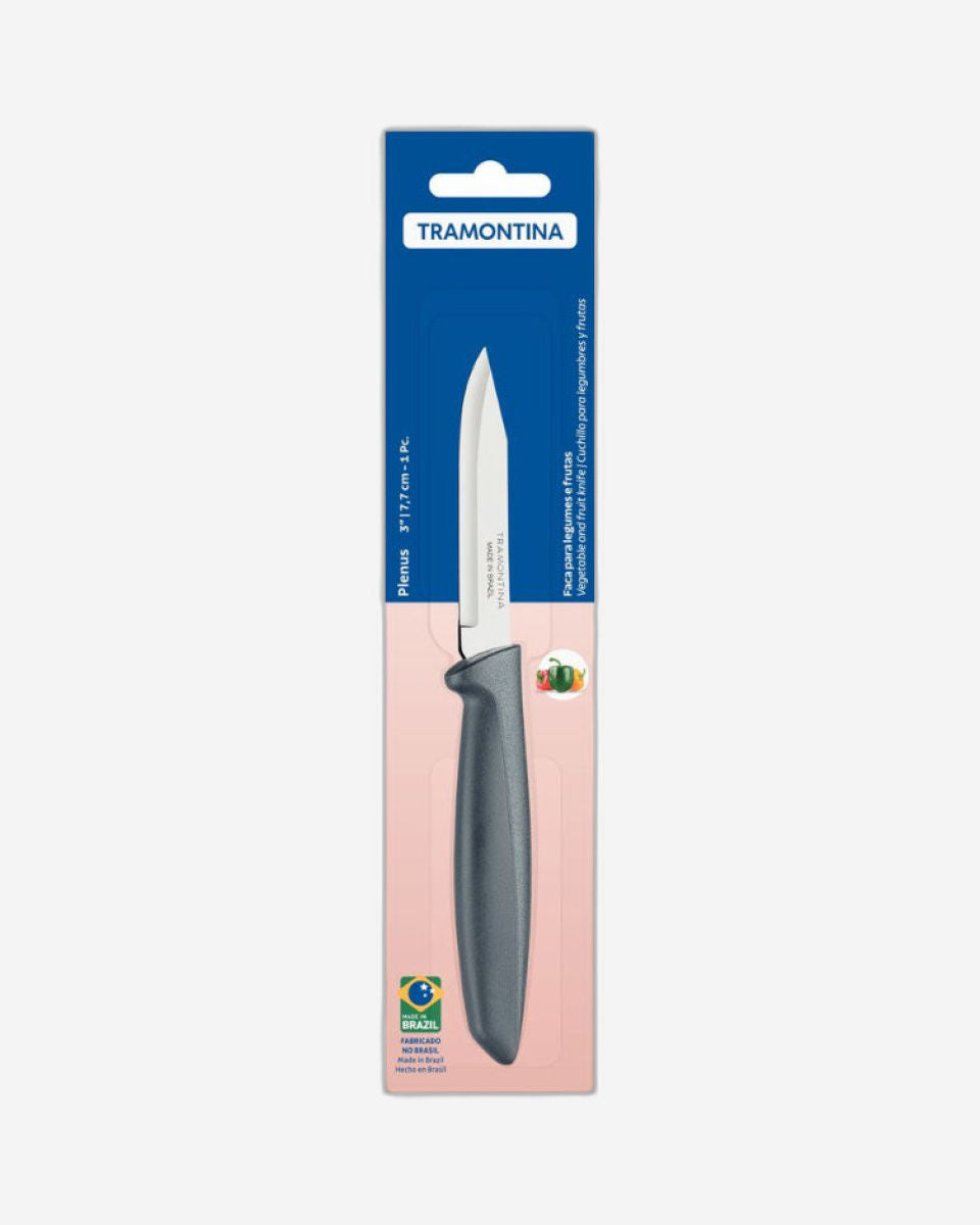 Tramontina Plenus Vegetable and Fruit Knife with Stainless-Steel Blade and Grey Polypropylene Handle 3"