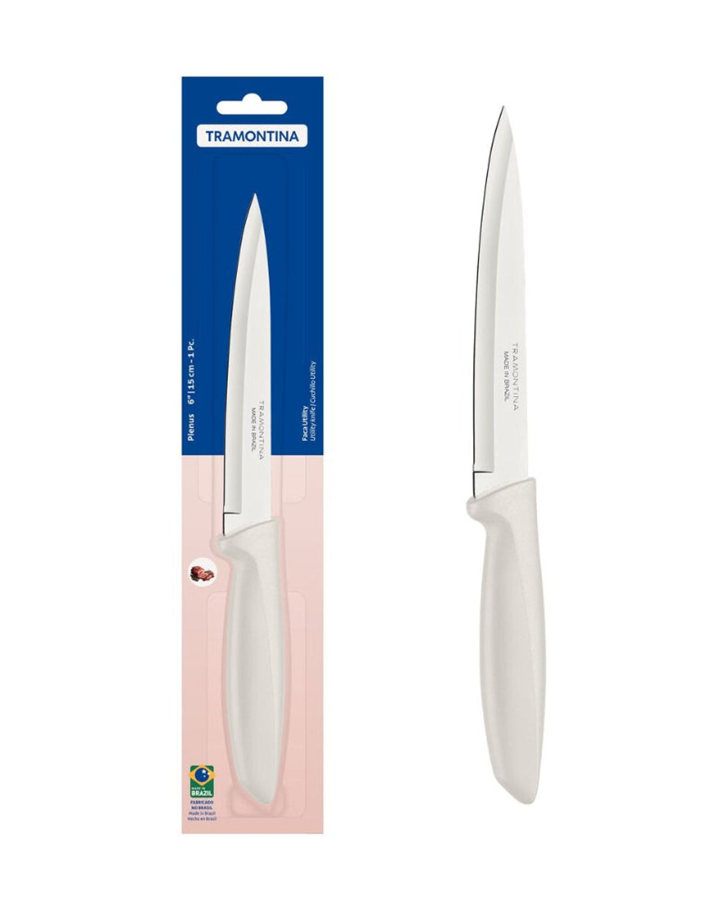 Tramontina Plenus Utility Knife with Stainless-Steel Blade and Off White Polypropylene Handle 6"