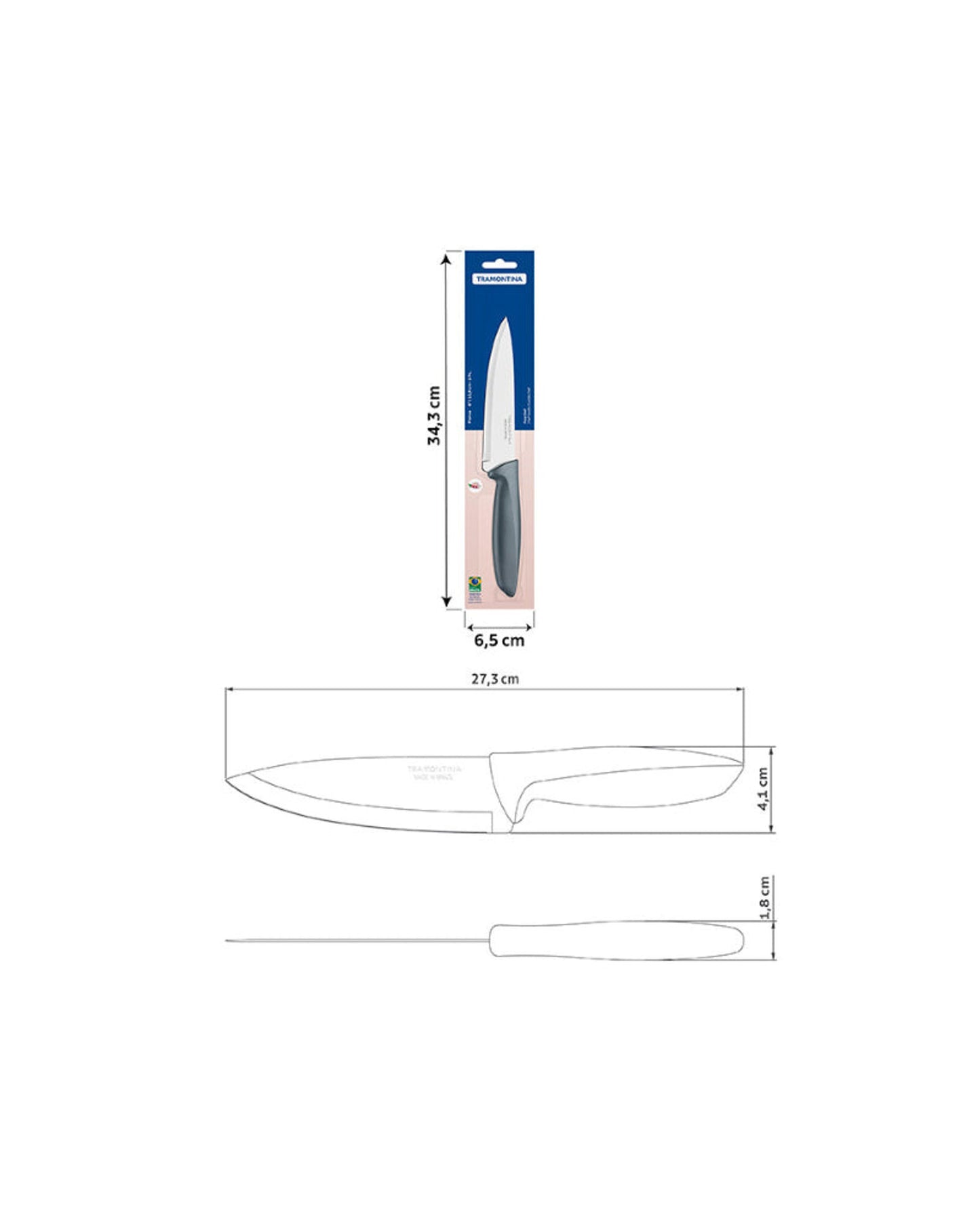 Tramontina Plenus Chef's Knife with Stainless-Steel Blade and Grey Polypropylene Handle 6"