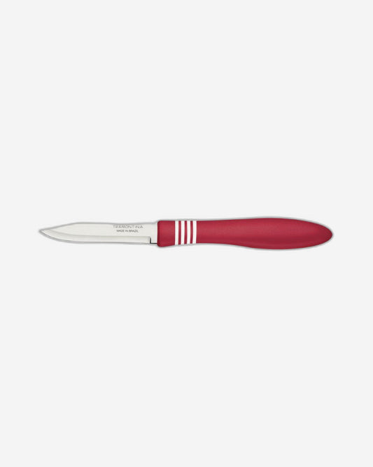 Tramontina Cor & Cor Vegetable and Fruit Knife with Stainless-Steel Blades and Red Polypropylene Handles, 3"