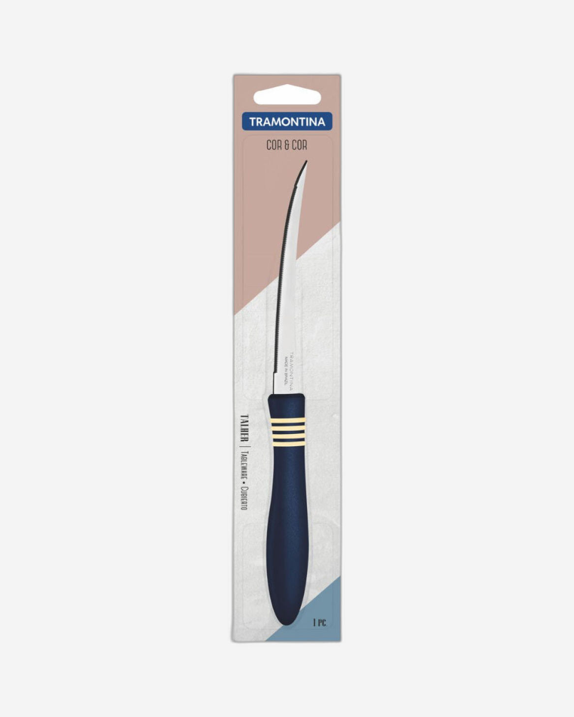 Tramontina Cor & Cor 5" Tomato Knife with Stainless-Steel Blade and Blue Polypropylene Handle